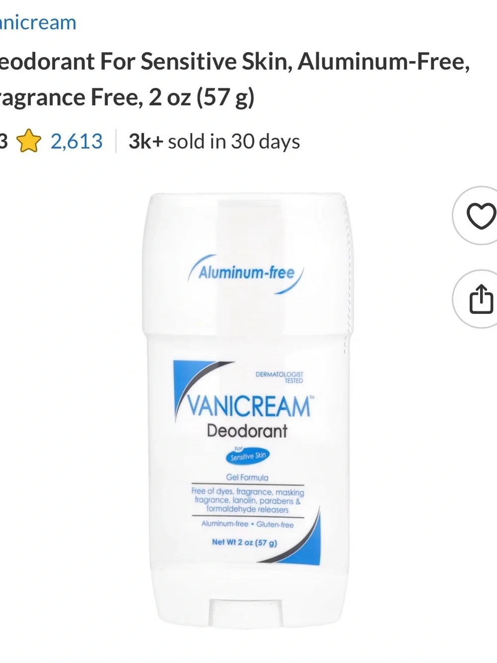 Vanicream Aluminum-Free Deodorant - White. Selling 1 unit of Qty 12 total